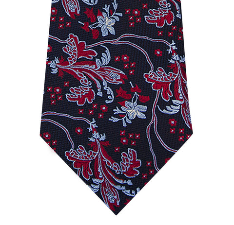 Navy Silk Tie with Red and Sky Blue Design