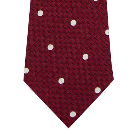 Red and White Polka Dot Silk Tie Long