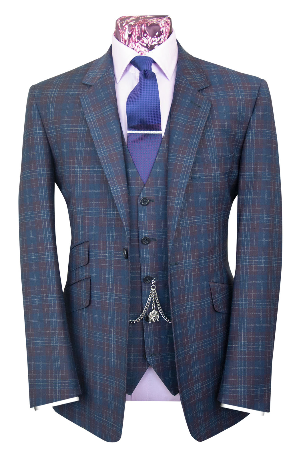 The Carroll Oxford Blue with Plum and White Grid Check Suit