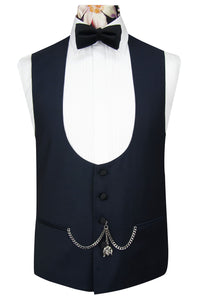 The Verona Midnight Navy Shawl Suit with Subtle Navy Diamond Pattern Waistcoat
