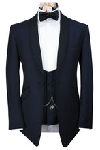 The Verona Midnight Navy Shawl Suit with Subtle Navy Diamond Pattern