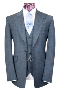 The Bradbury Slate Grey Suit with Sky Blue and Grey Overcheck