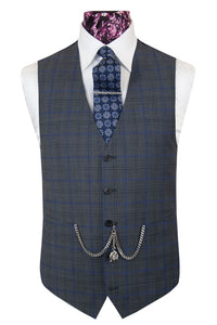 The Hemingway Pewter Grey Suit with Blue and Black Over Check Check Waistcoat 