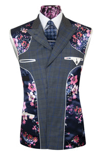 The Hemingway Pewter Grey Suit with Blue and Black Over Check Lining