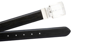 Black Classic WH Belt with Snake Skin Effect Flat