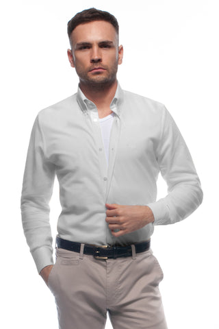 Grey soft-touch casual lightweight piqué button down shirt