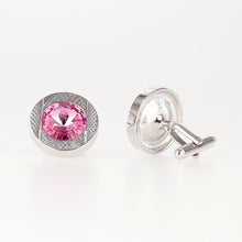 Double Round Silver/Pink Crystal Cufflinks side view