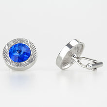 Double Round Silver/Blue Crystal Cufflinks Side