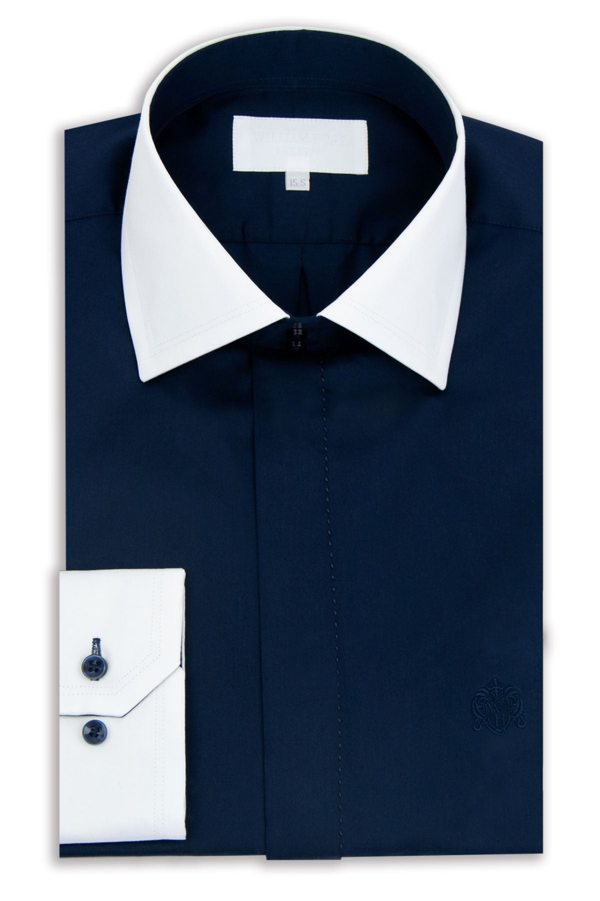 Navy Cutaway Collar Shirt with White Collar – William Hunt Savile Row
