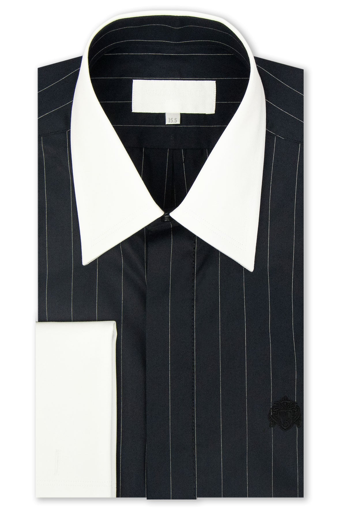 Black Pinstripe White Forward Point Collar Shirt – William Hunt Savile Row Black Pinstripe White Forward Point Collar Shirt – William Hunt Savile Row