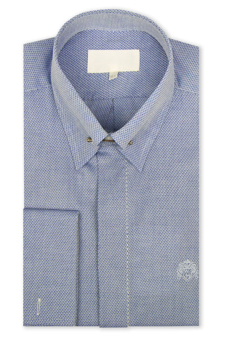 Navy Blue Geometric Pattern Pin Collar Shirt