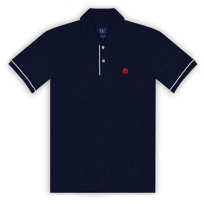 Navy Polo with White Piped Cuff