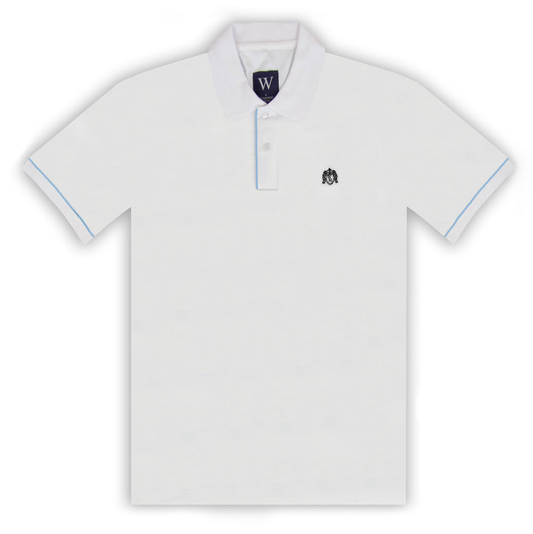 White Polo with Sky Blue Piped Cuff