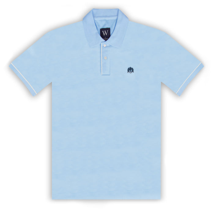 Sky Polo with White Piped Cuff