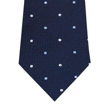 Navy with Blue and White Polka Dot Silk Tie Close