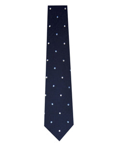 Navy with Blue and White Polka Dot Silk Tie