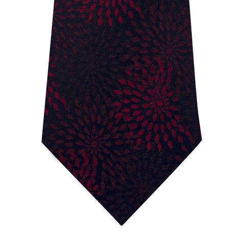 Navy with Red Pattern Silk Tie Long