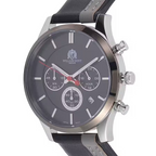 Black and Grey Leather Strap Stainless Steel Watch