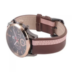 Brown and Pink Leather Strap Stainless Steel Watch