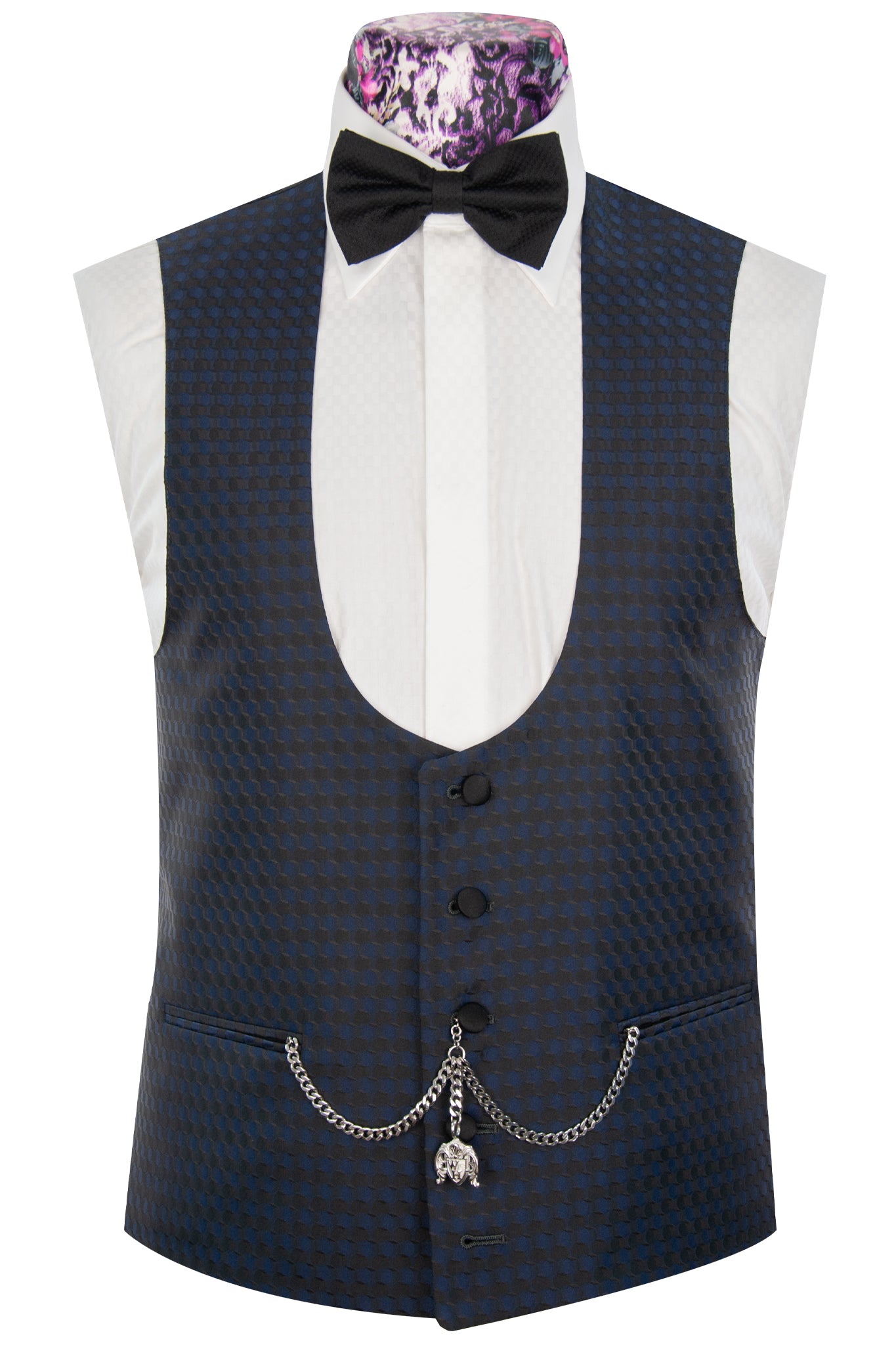 The Victoria Navy And Black Pattern Shawl Dinner Suit