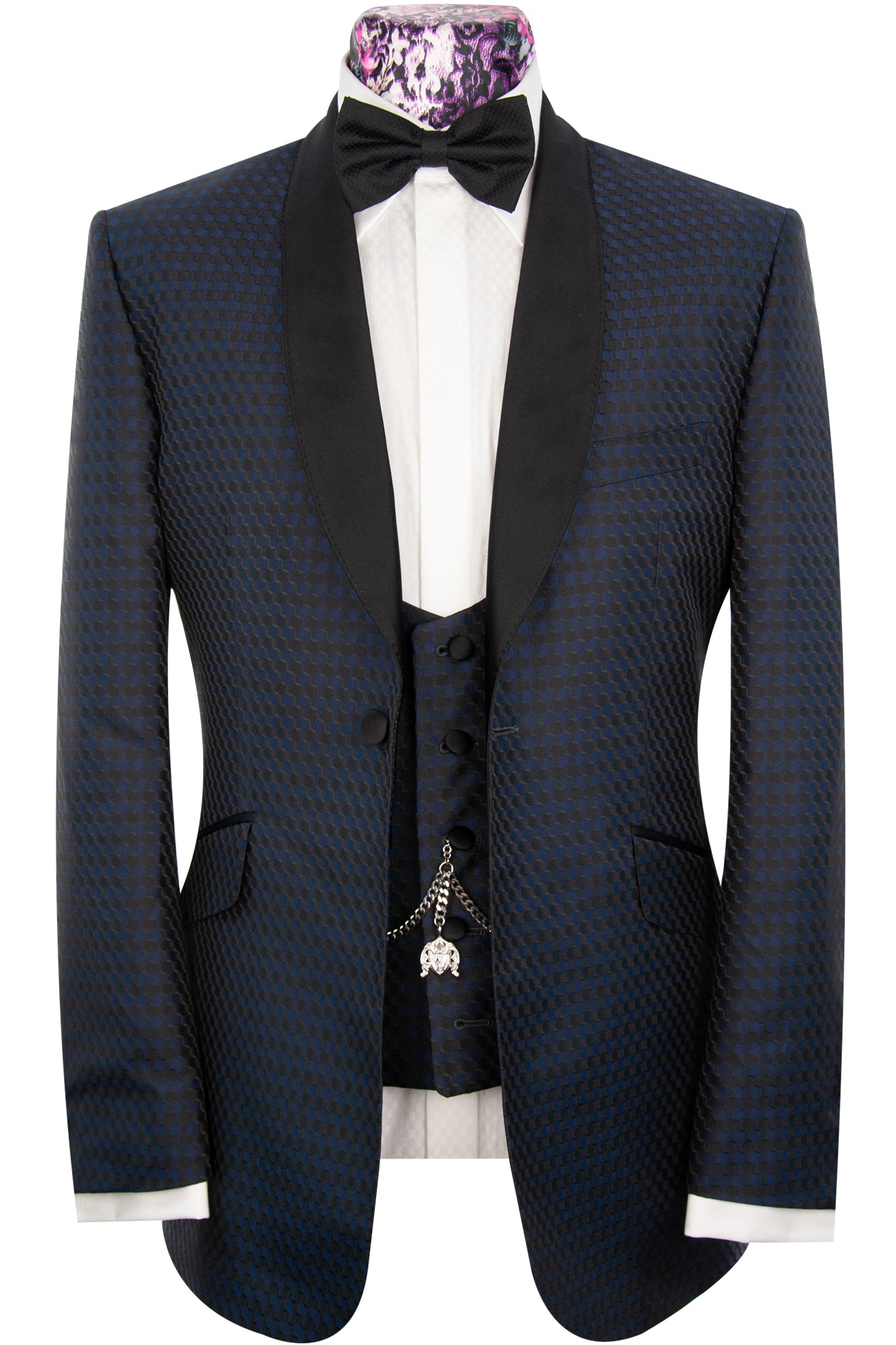 The Victoria Navy And Black Pattern Shawl Dinner Suit