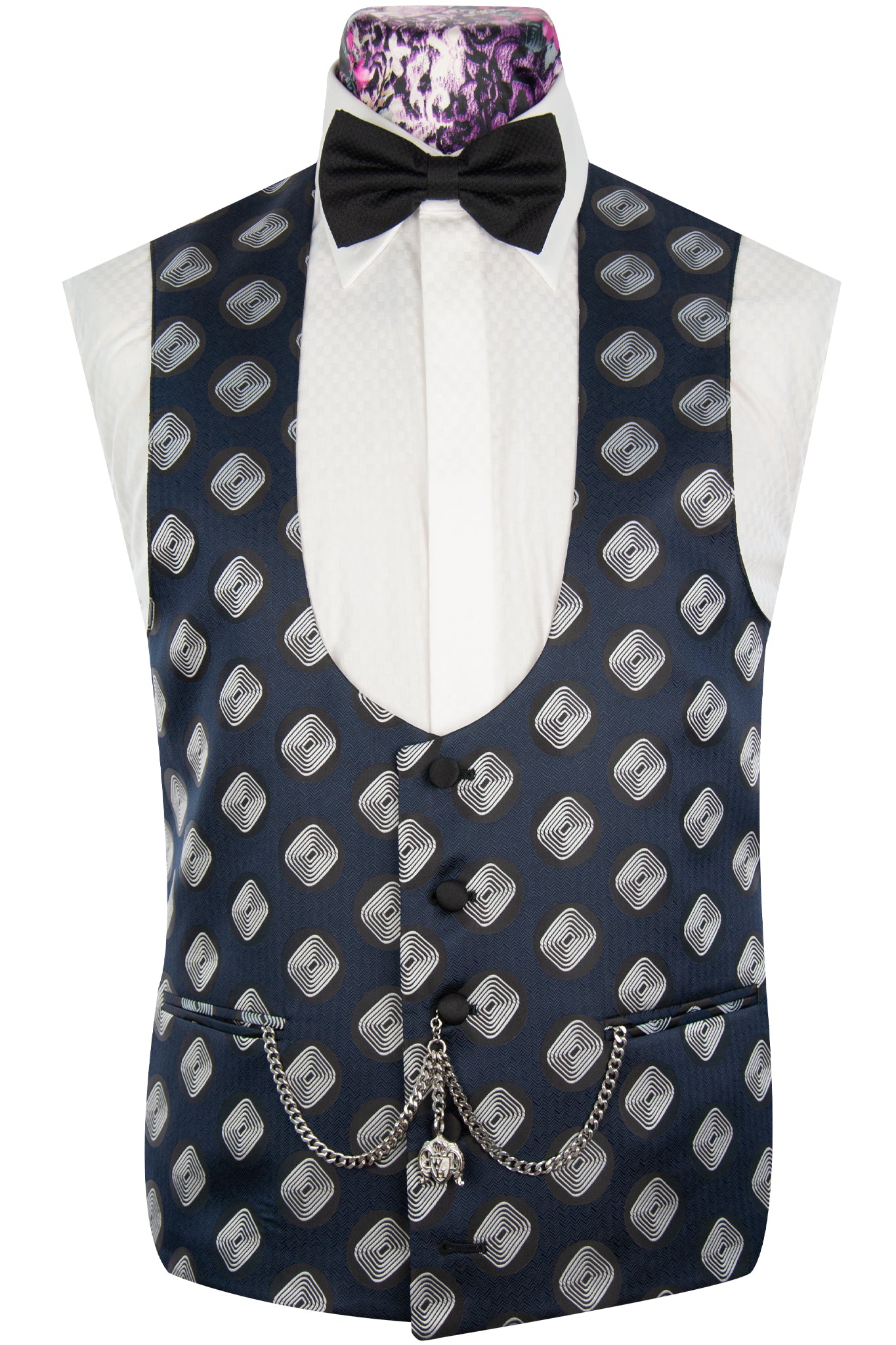 The Gideon Navy And White Pattern Shawl Dinner Suit
