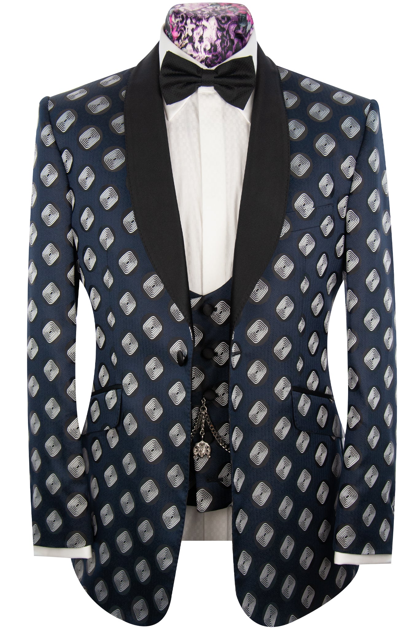 The Gideon Navy And White Pattern Shawl Dinner Suit