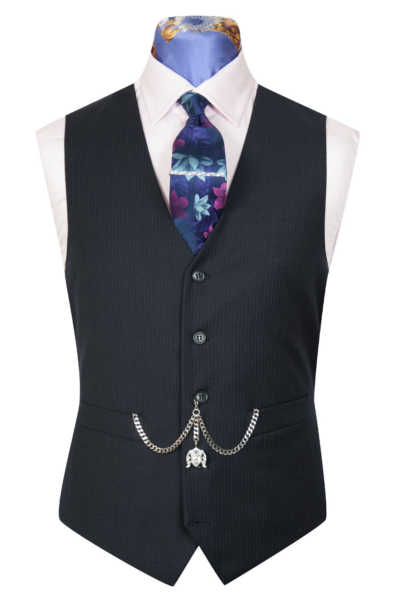 The Denver Purple Label Navy Herringbone Suit Front Waistcoat