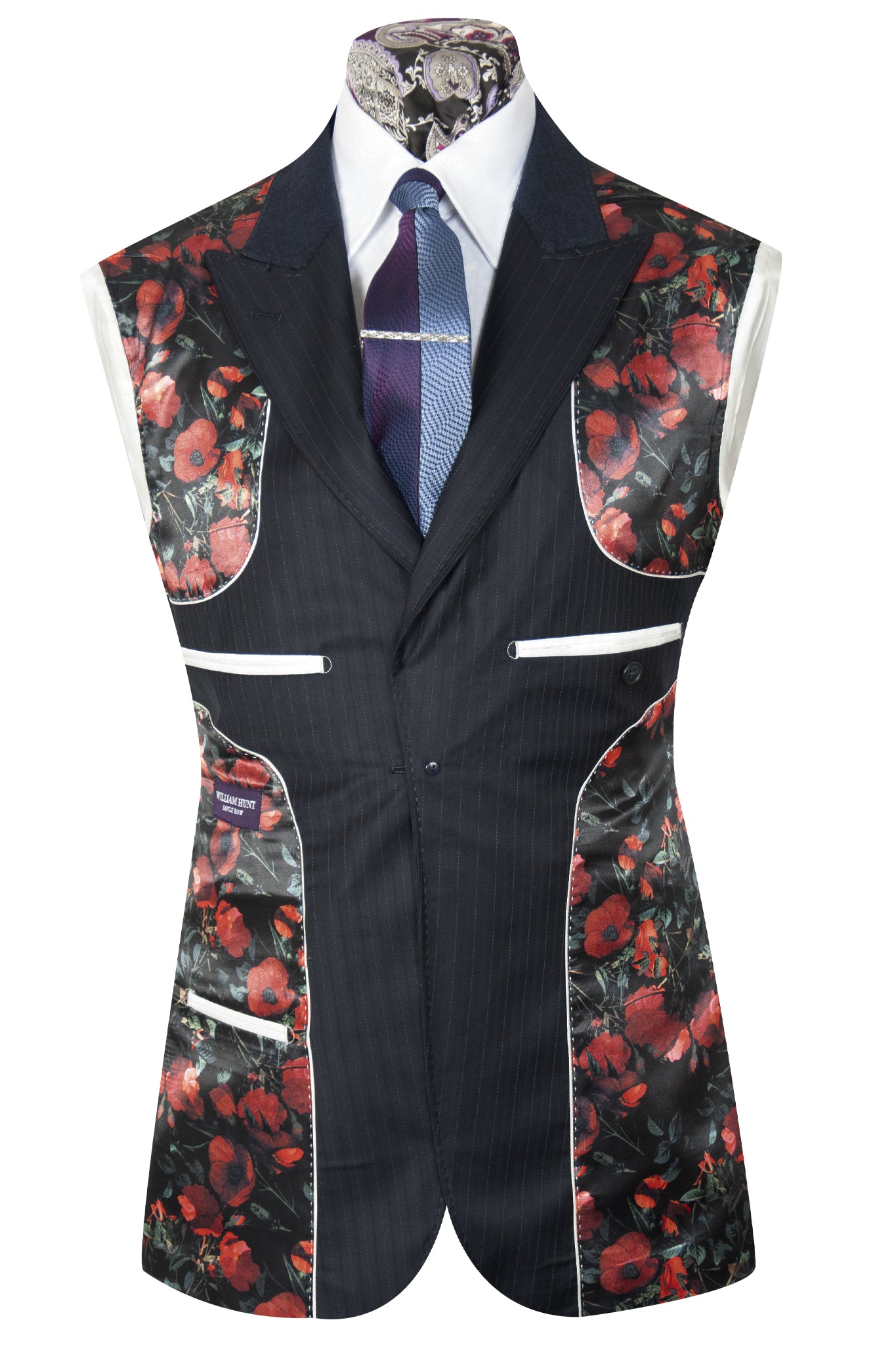 The Michigan Purple Label Red/Blue Pinstripe Suit Lining