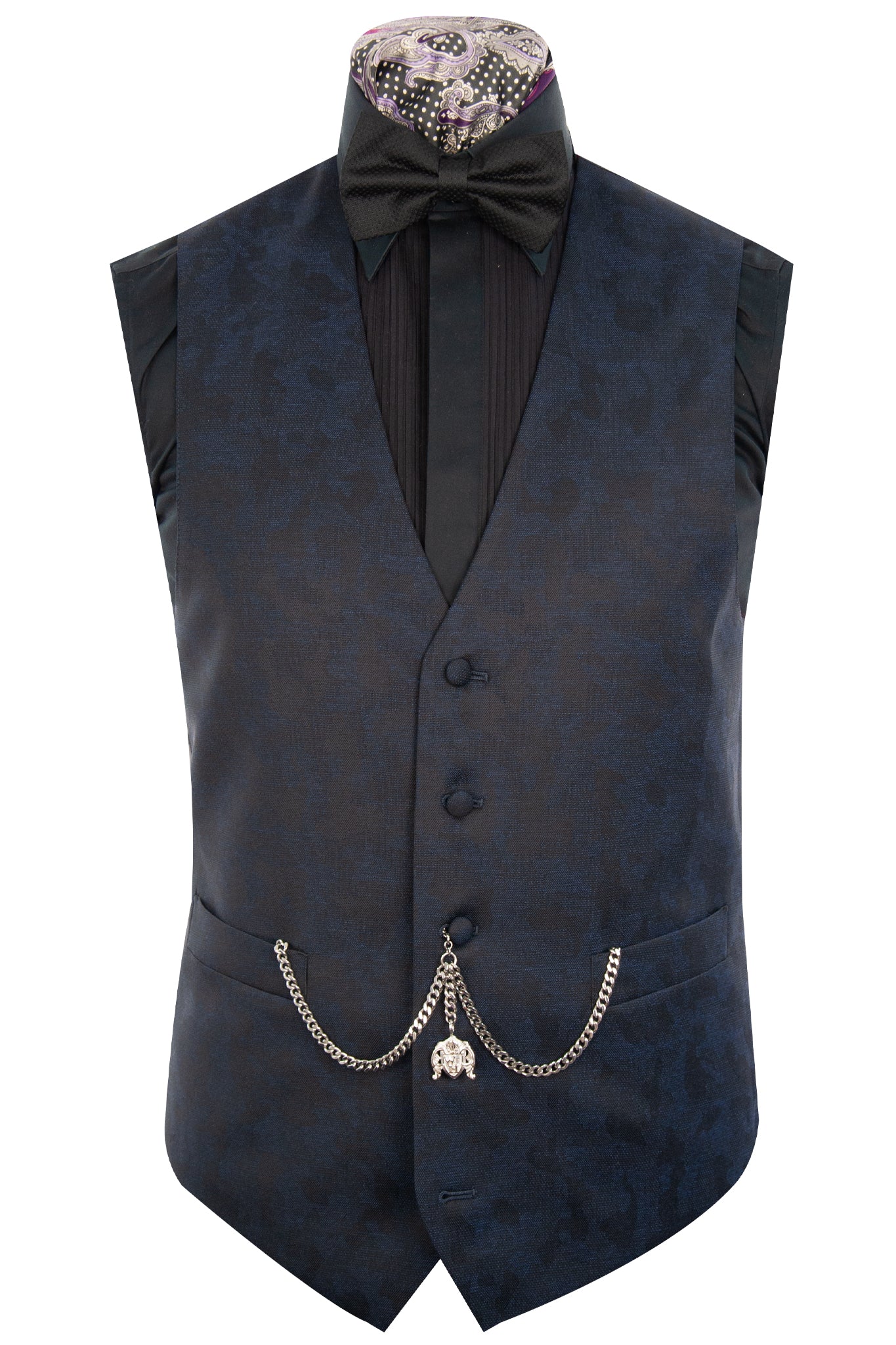 The Waverley Navy Camo Pattern Dinner Suit Front Waist Coat