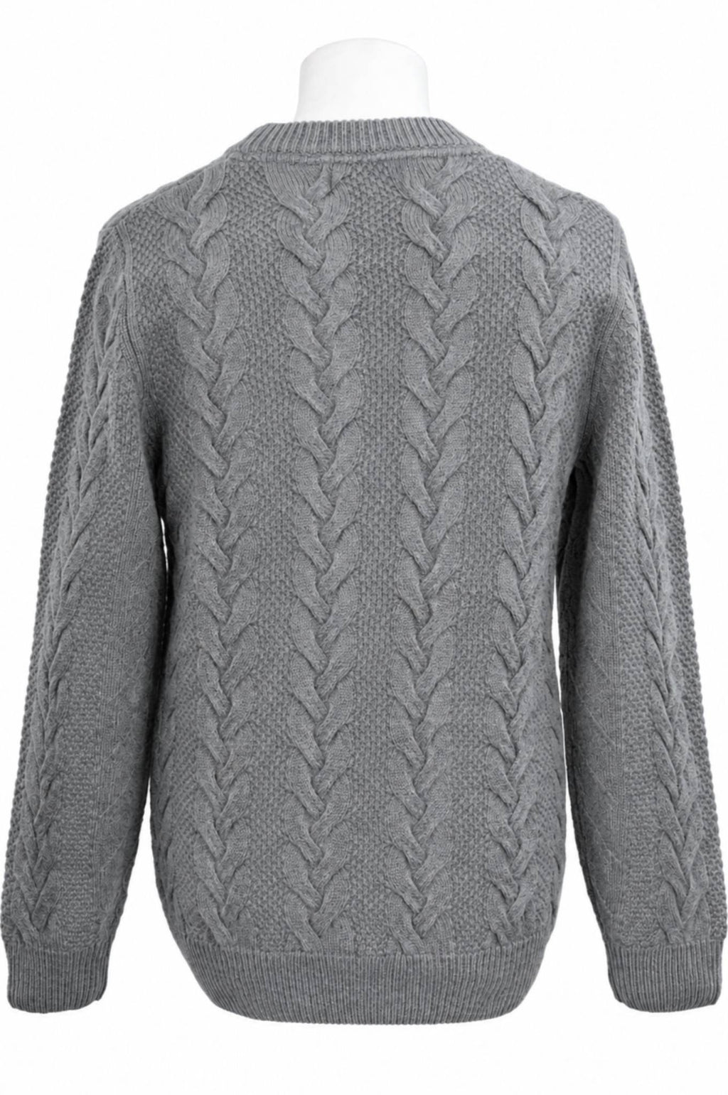 Grey Lambswool Cable Knit Crew Neck Sweater