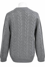 Grey Lambswool Cable Knit Crew Neck Sweater