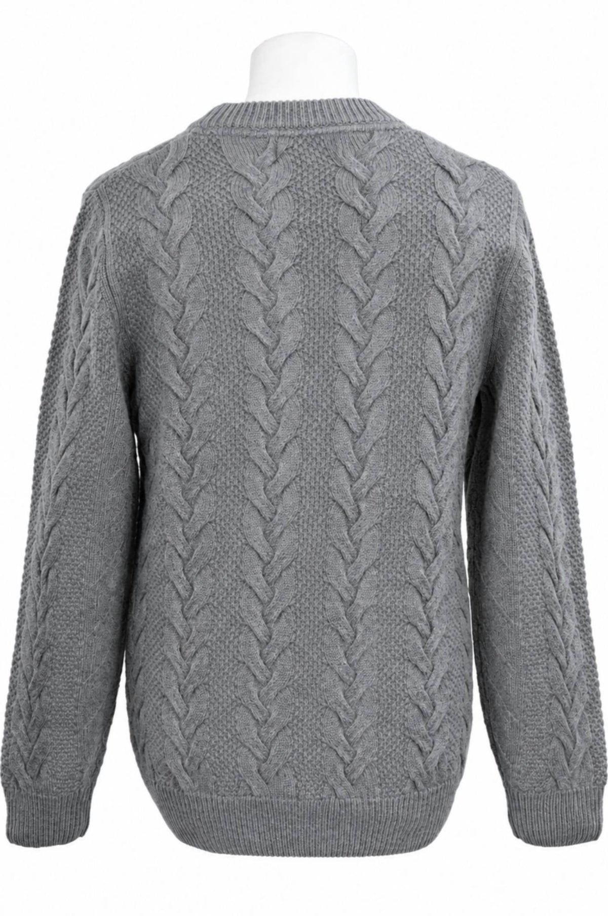 Grey Lambswool Cable Knit Crew Neck Sweater