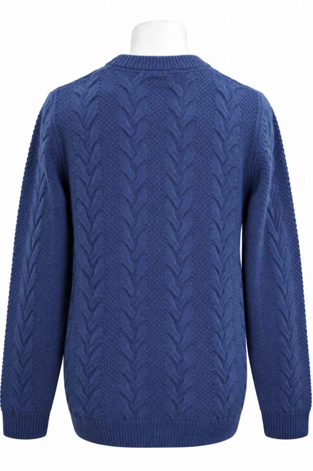 Pine Blue Lambswool Cable Knit Crew Neck Sweater
