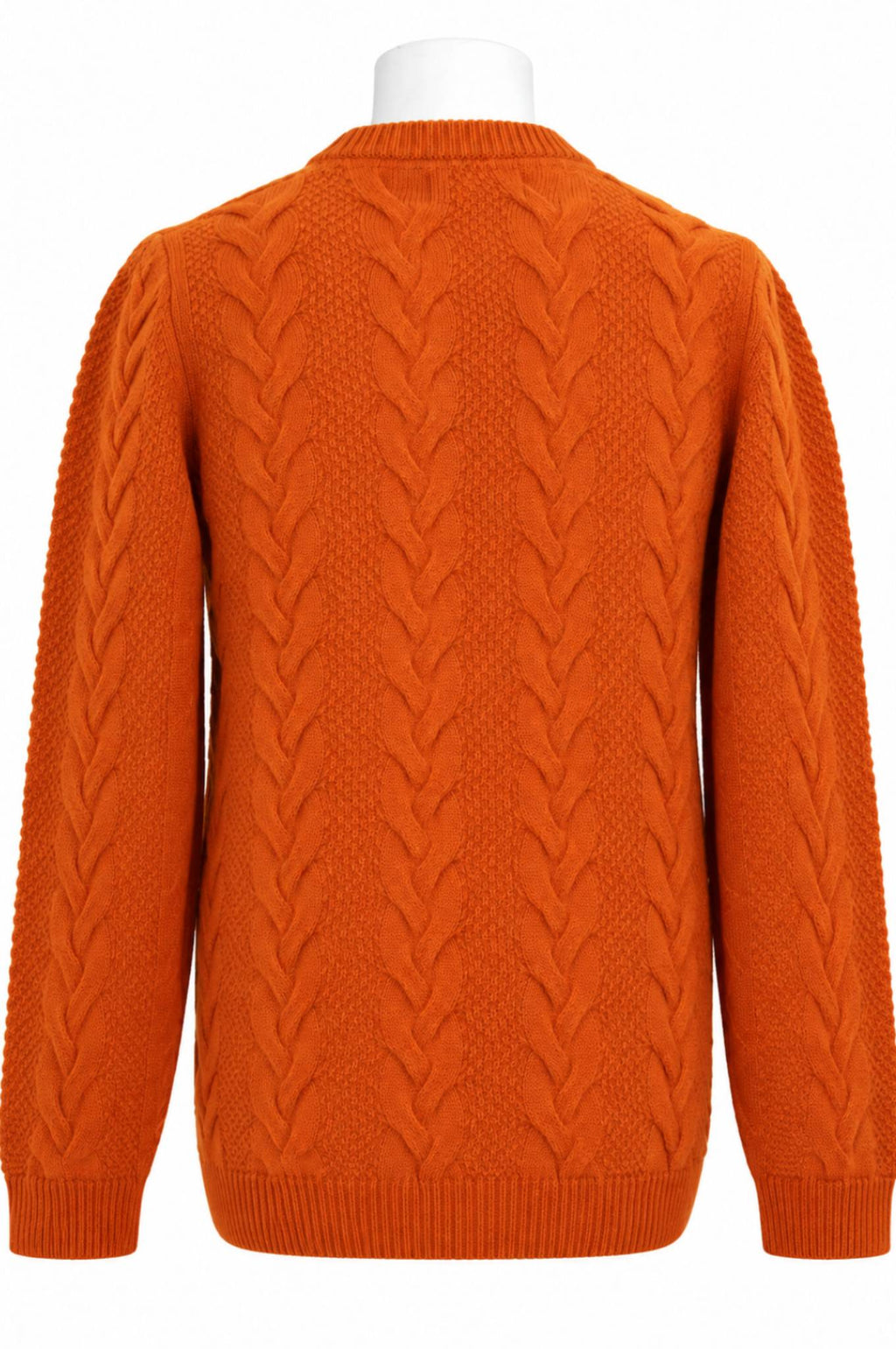 Orange Lambswool Cable Knit Crew Neck Sweater