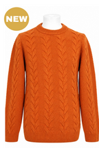 Orange Lambswool Cable Knit Crew Neck Sweater