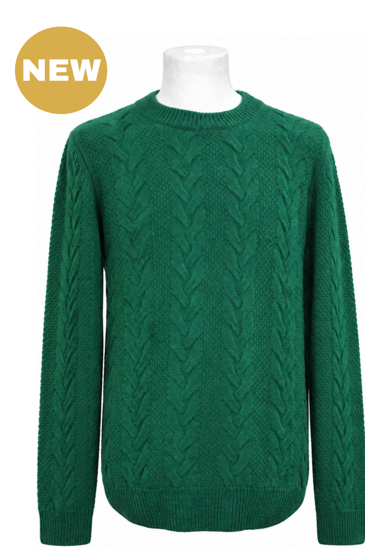 Emerald Lambswool Cable Knit Crew Neck Sweater