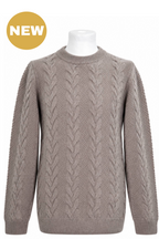 Tan Lambswool Cable Knit Crew Neck Sweater