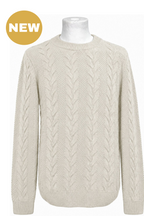 Off White Lambswool Cable Knit Crew Neck Sweater