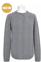 Grey Lambswool Cable Knit Crew Neck Sweater