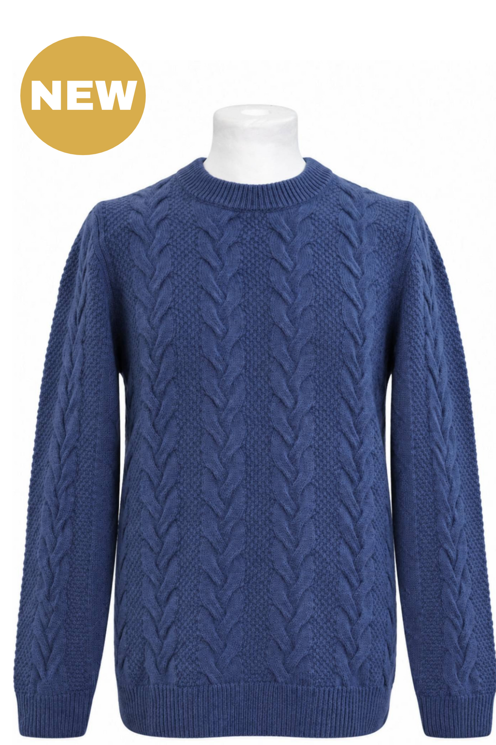 Pine Blue Lambswool Cable Knit Crew Neck Sweater