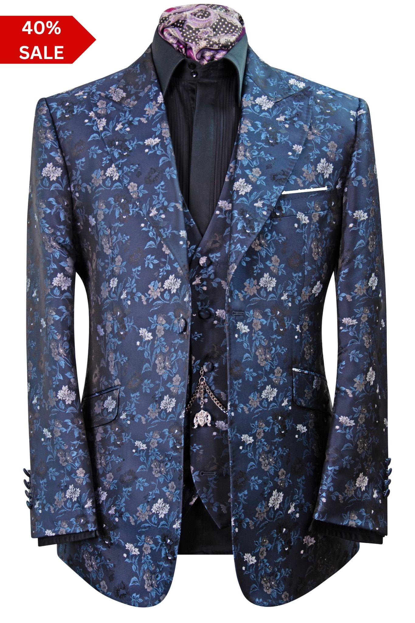 The Belgrave Navy with Light Blue Floral Suit