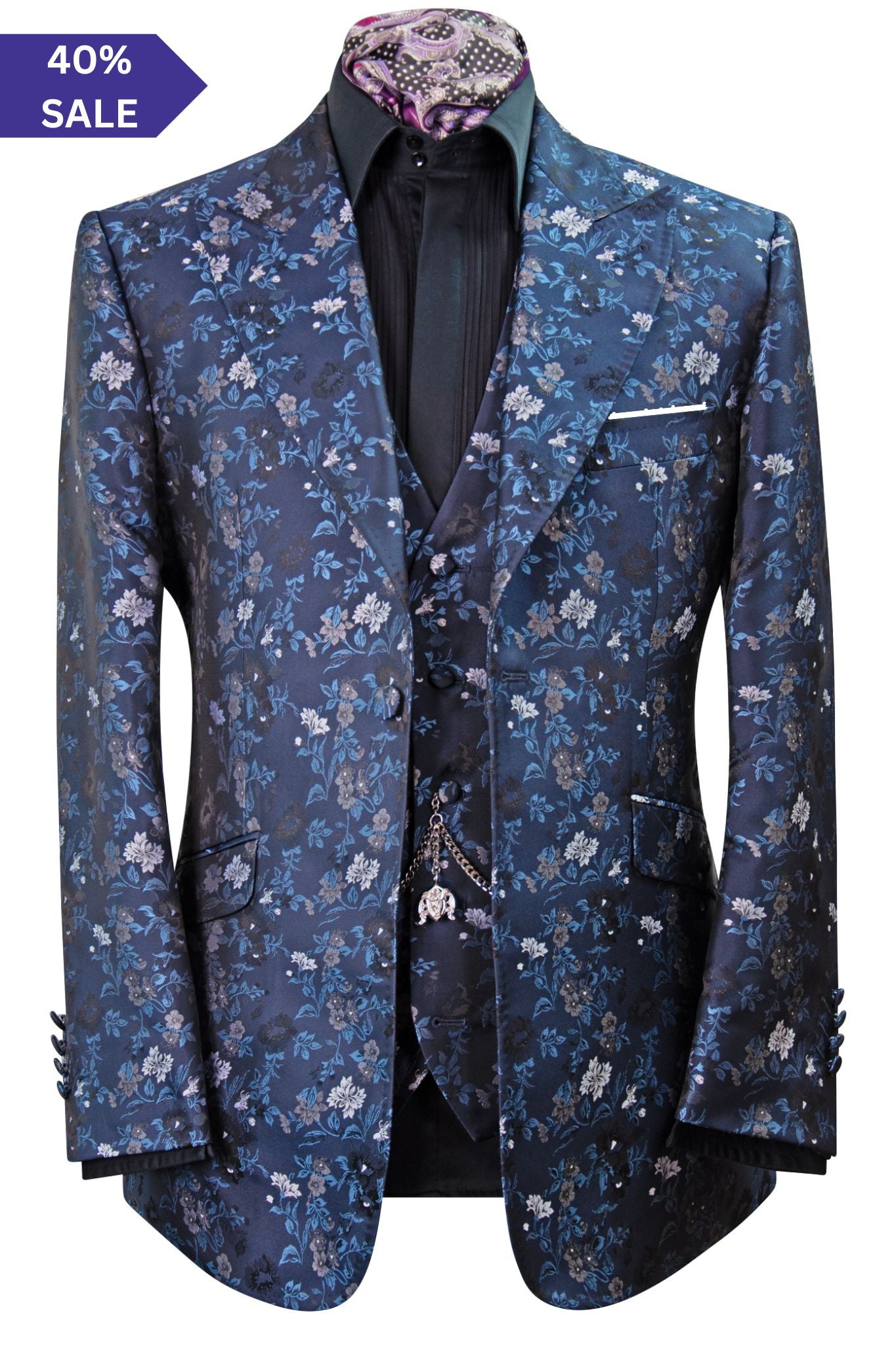 The Belgrave Navy with Light Blue Floral Suit