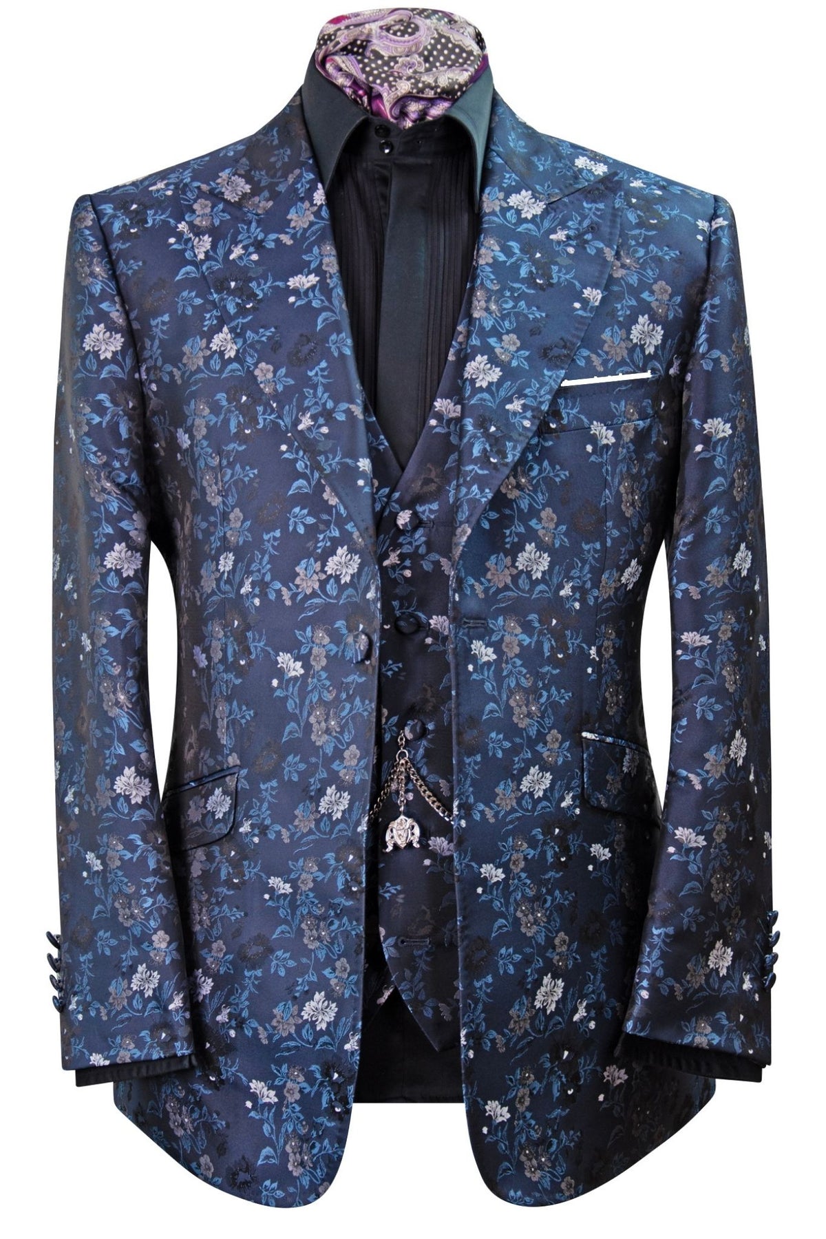 The Belgrave Navy with Light Blue Floral Suit