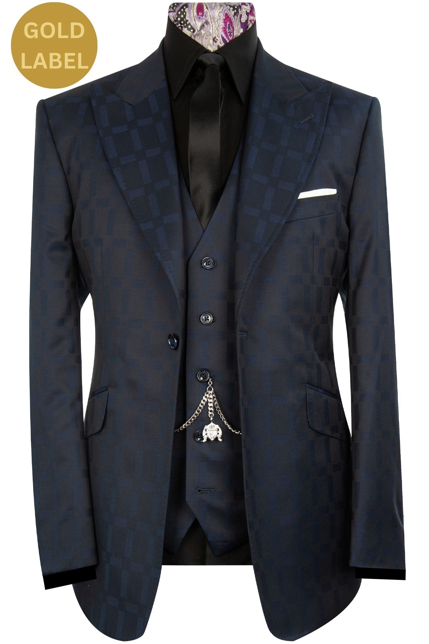 The Anderson Black Blue Cross Pattern Suit