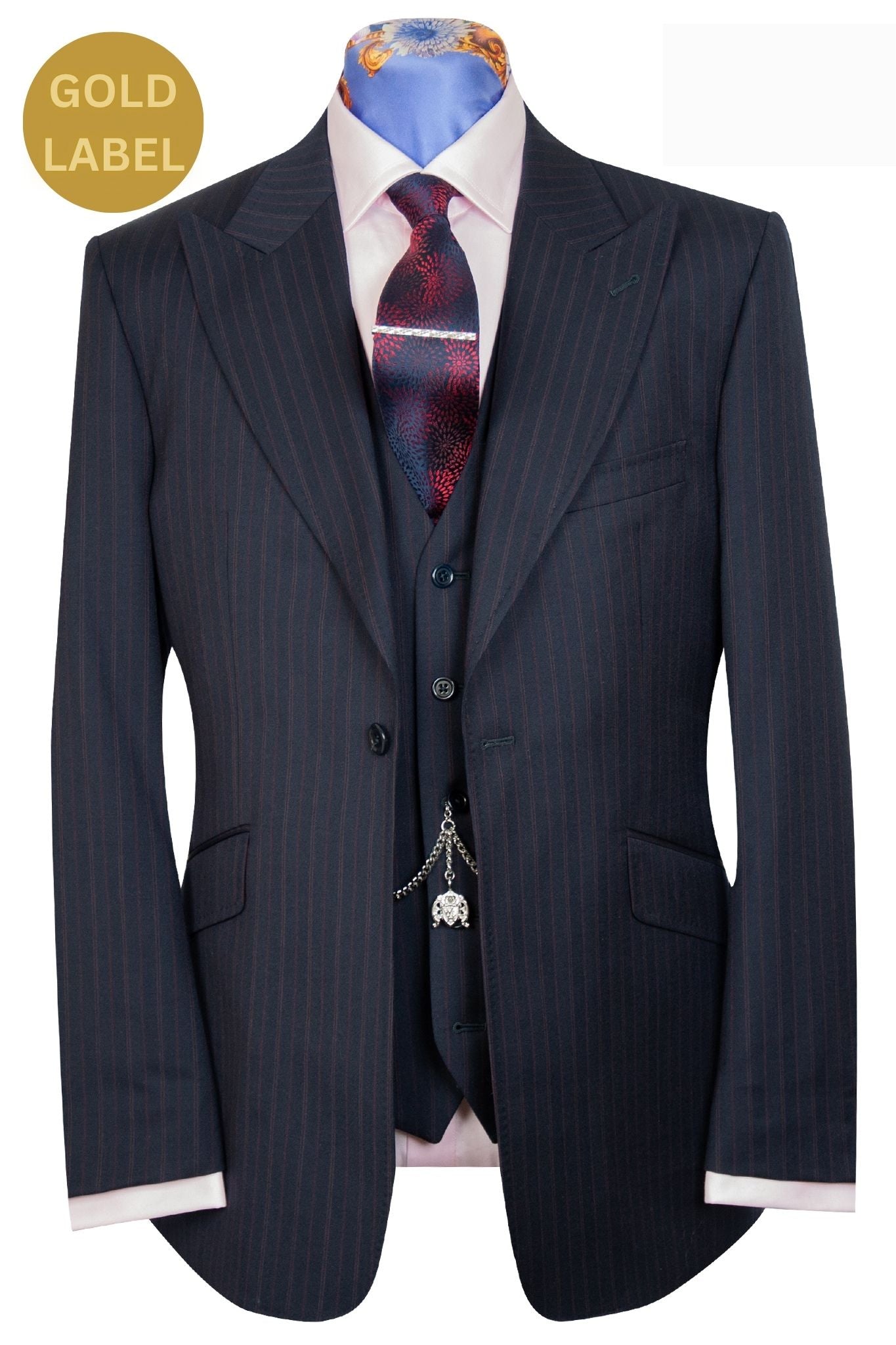 The Chancery Navy Blue Self Stripe Suit