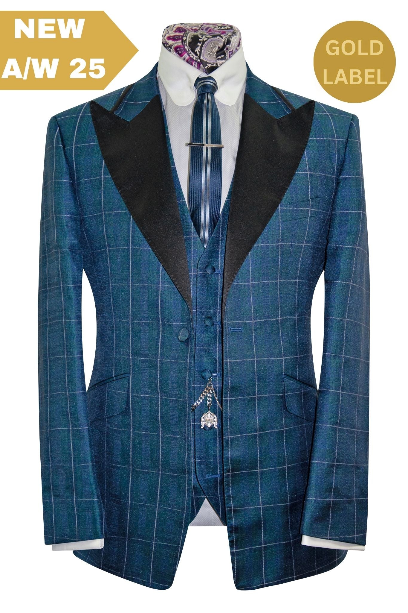The Ashbury Navy and Green Checked Dinner Suit