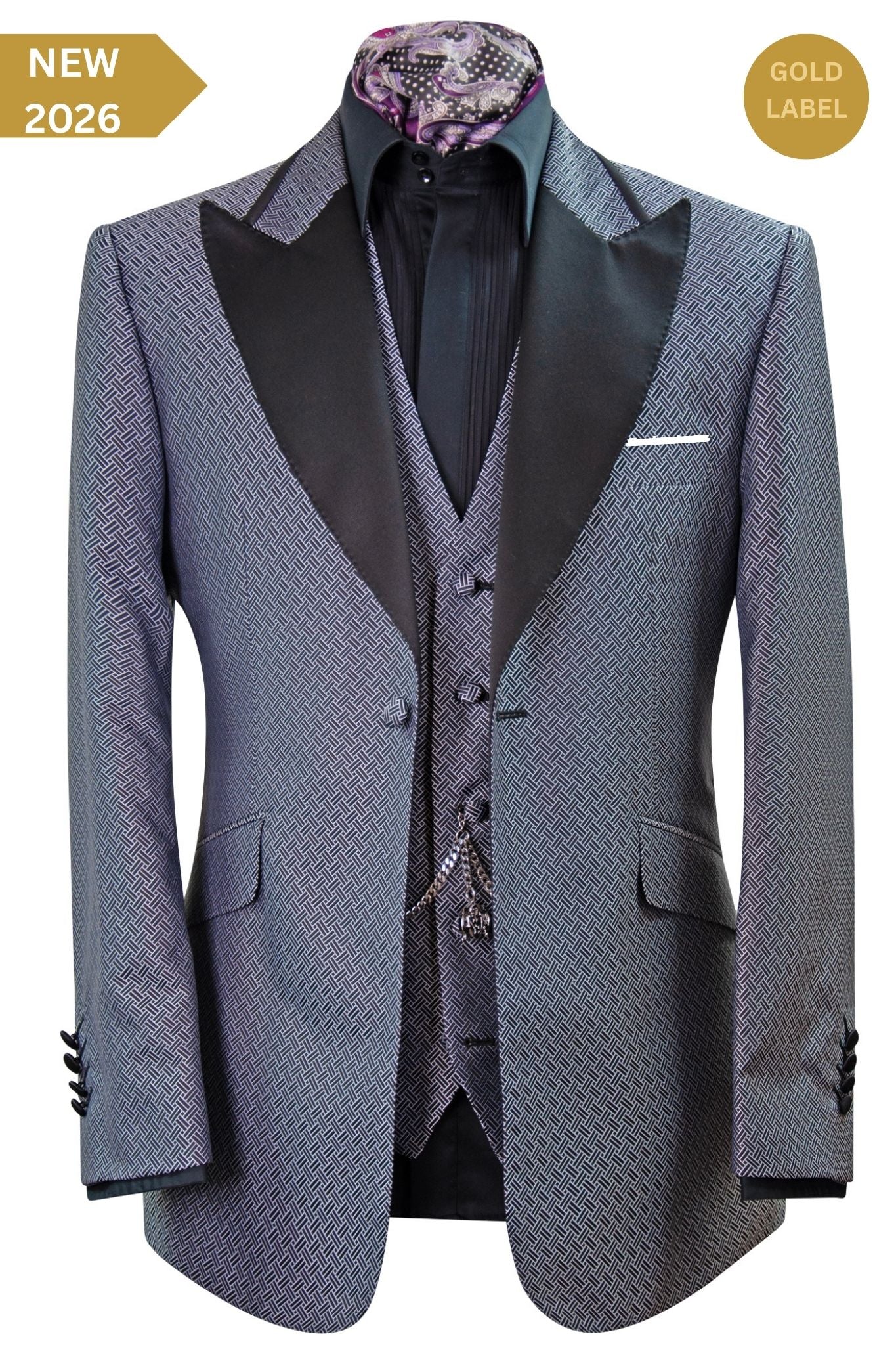 The Wickford Black and White Geometric Dinner Suit