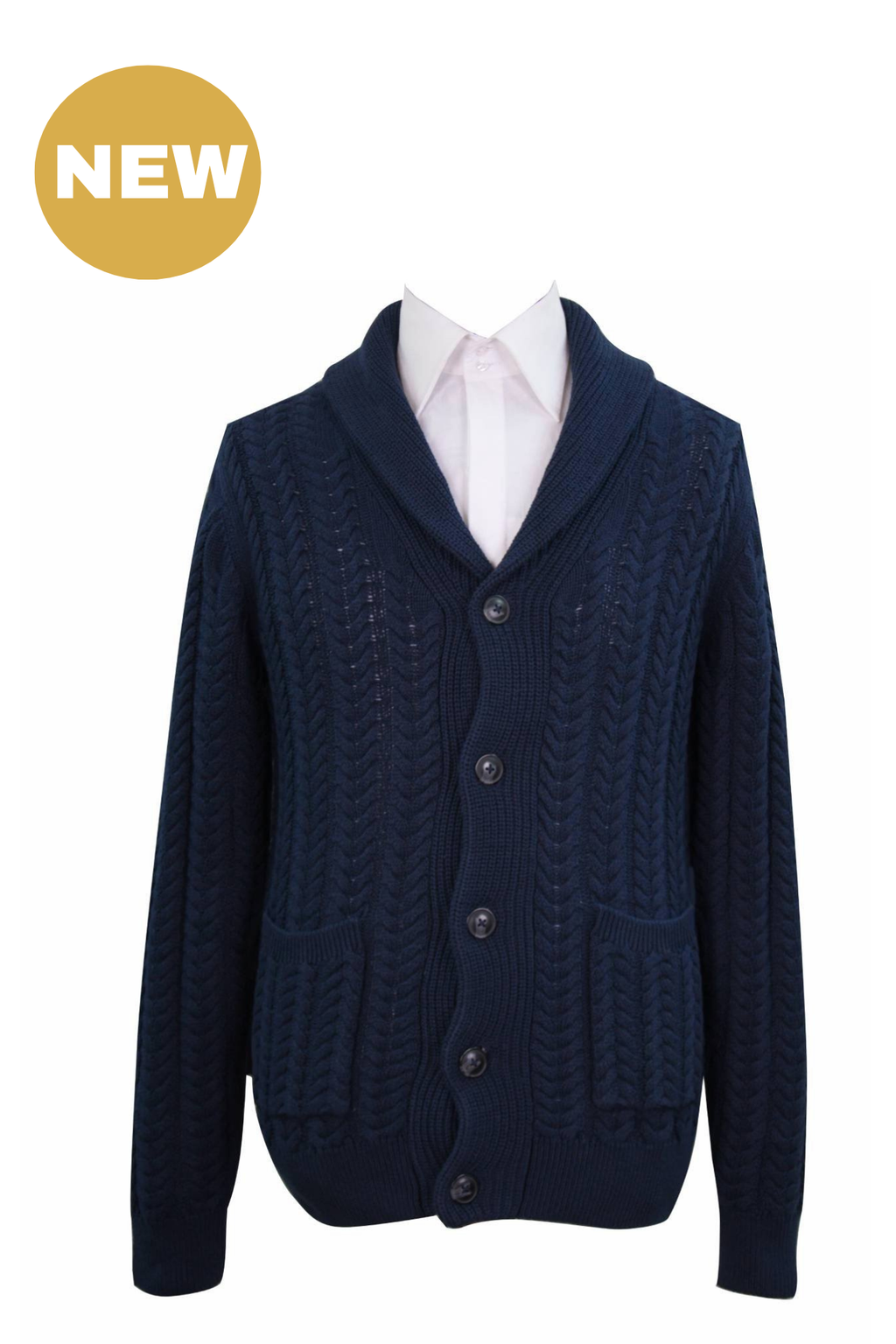 Navy Shawl Cable Cardigan