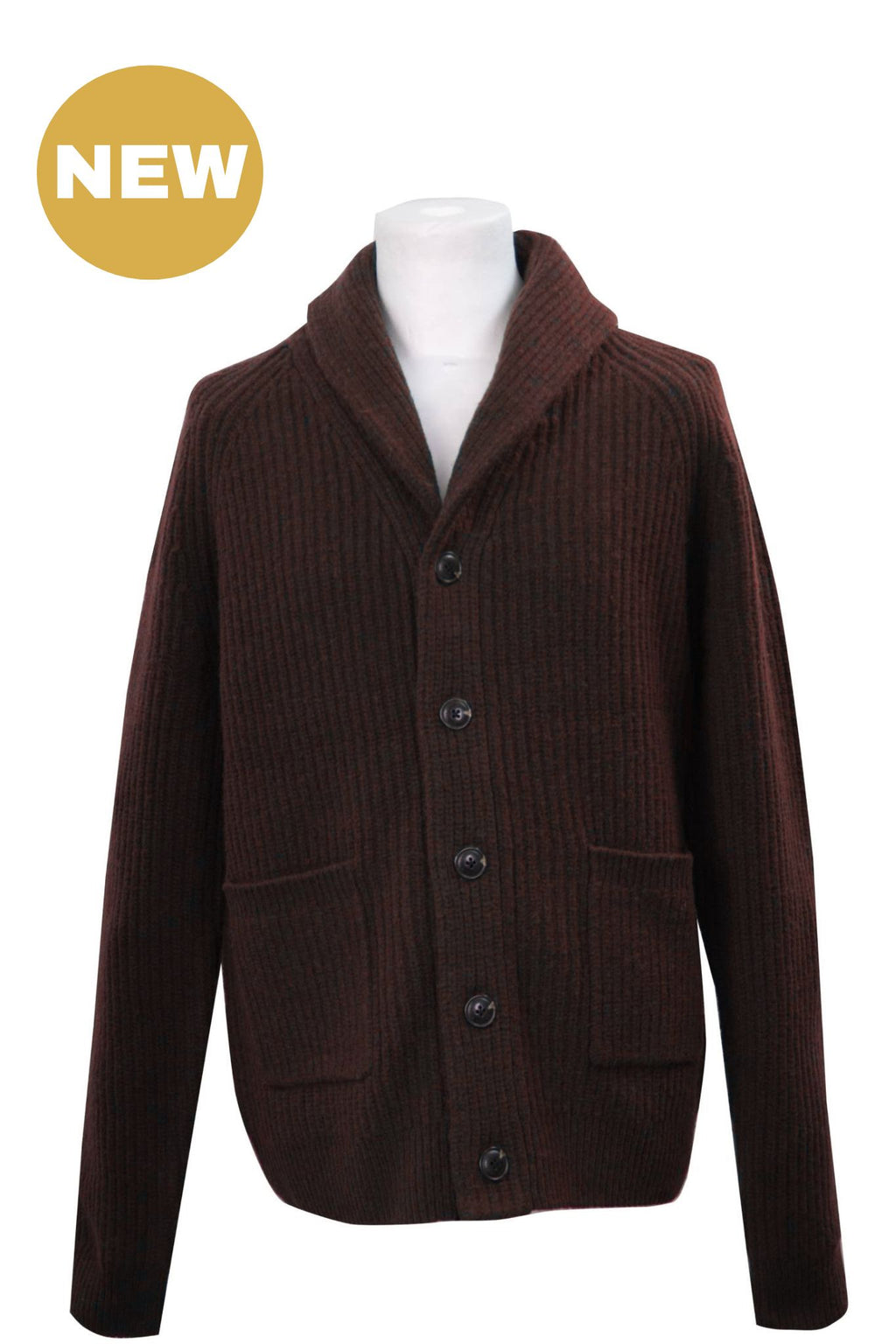 Coffee Bean Lambswool Blend Rib Shawl Cardigan